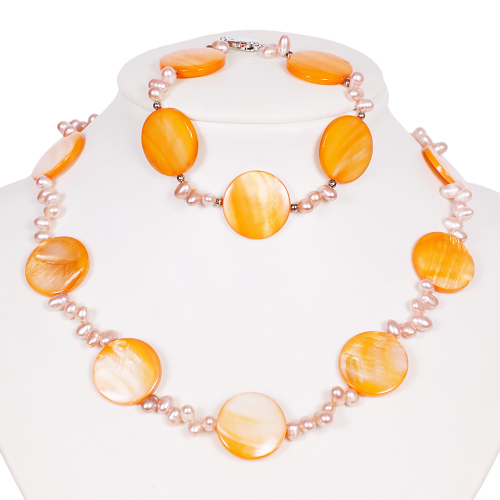 Armkette + Halskette 6867 - Süßwasserperlen & Muscheln - zum Schließen ins Bild klicken